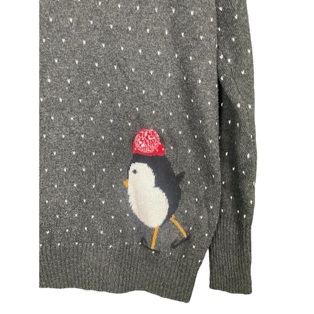 Wearing Your Heart On Your Sleeve Sweater Women Size L Gray Hearts and Penguin - Picture 3 of 7